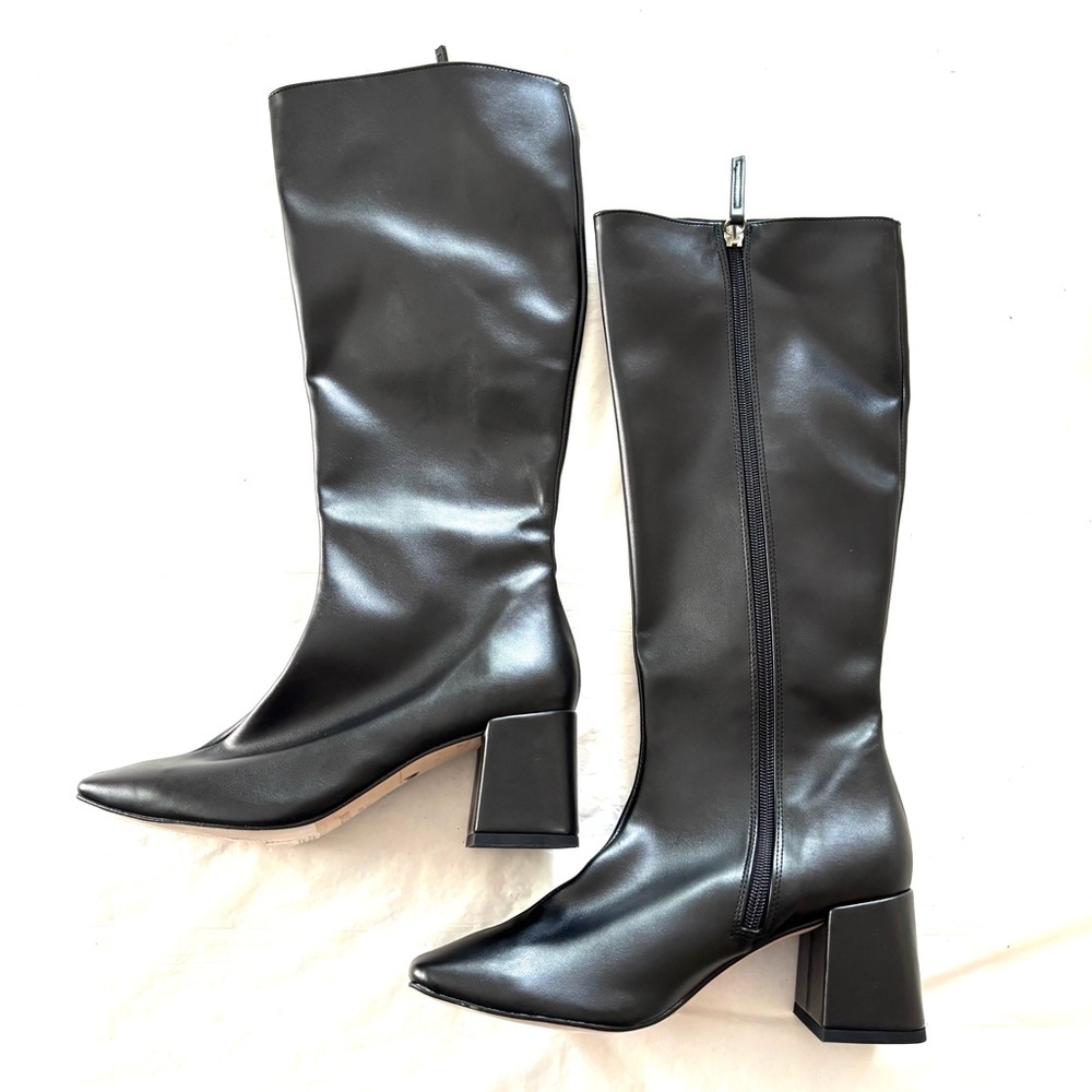 NWT SVEGAN Black Chalk Vegan Leather Heeled Knee High Boots SZ 5.5 - Picture 2 of 14